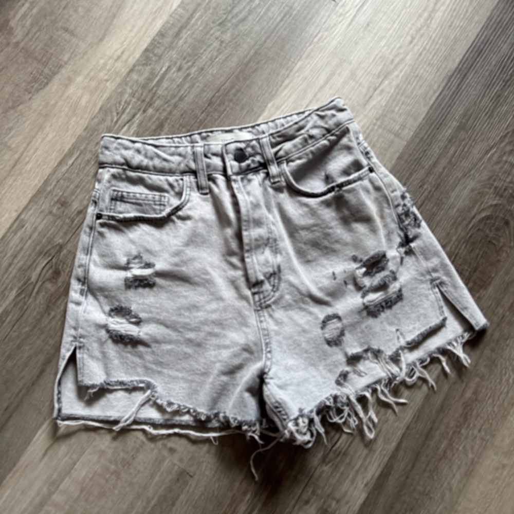 Distressed Gray Denim Shorts
